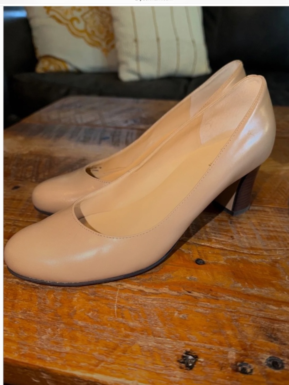 Cole Haan Nude Leather Block Heel Pumps